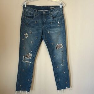 Blank NYC Girlfriend Distressed Beaded Crop Jeans size 27